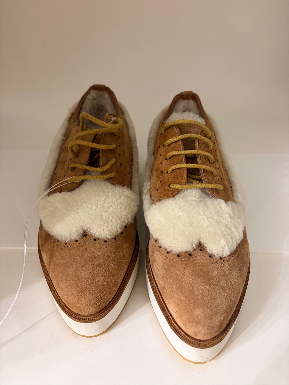 Men's Suede Lace-Up Shoes with Shearling Trim - Brown